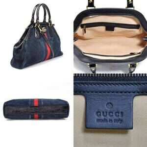 Gucci Double Blue Handbag Head Patent Leather Shoulder Black Cat Ribbon Bag